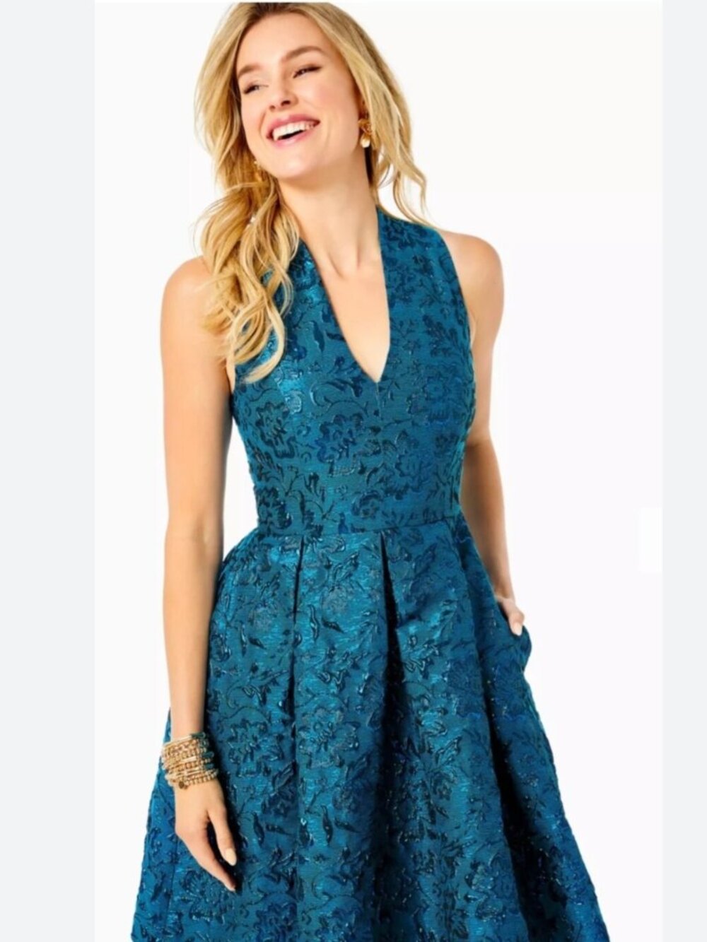NWT Lilly Pulitzer Tanlee Floral Brocade Dress in Teal Bay Blooming Brocade